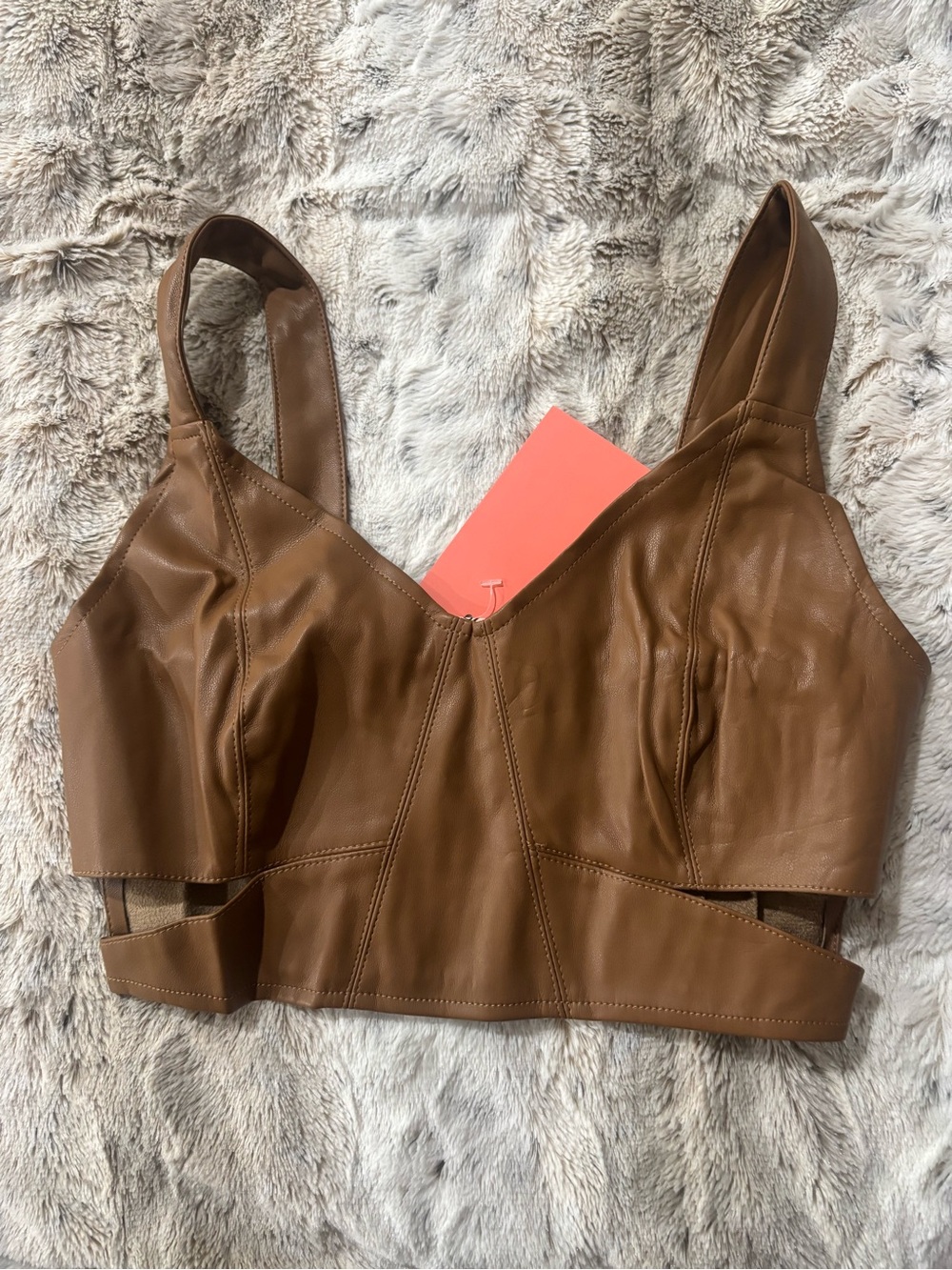 Brown FAUX Leather Crop Bralette Top